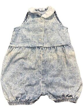 Vintage Jarret Acid Wash Bubble Romper Lace Collar Made in USA 12 Months?